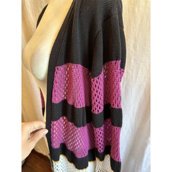 Boston Proper Pink Teal Black Stripe Crochet Duster Cardigan Sweater Sz XL - Picture 9 of 14